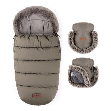 PETITE&MARS - Комплект: детски фусак 4 в 1 COMFY + ръкавници за количка FURRY Mocha Mousse