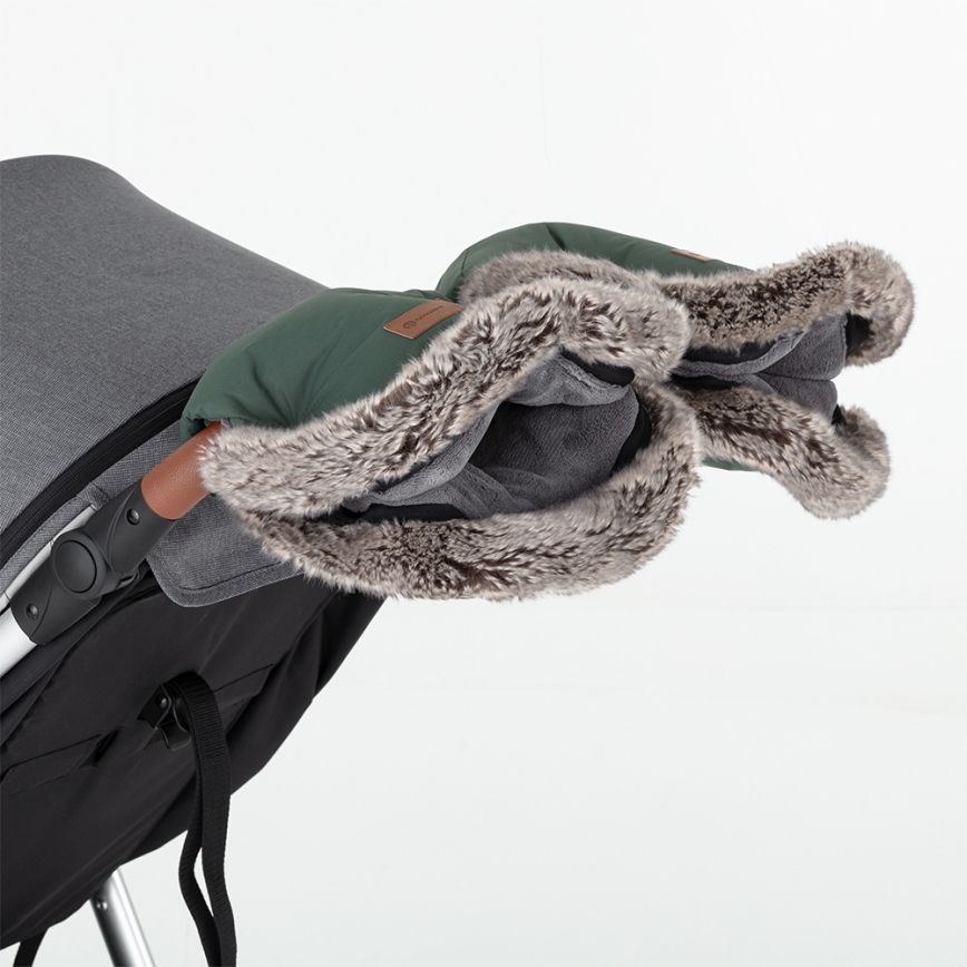 PETITE&MARS - КОМПЛЕКТ детски конверт 4 в 1 COMFY + муфове за количка FURRY хаки