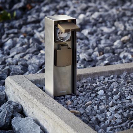 Philips 17108/47/16 - Екстериорен стълб с контакти MYGARDEN ROCK 230V IP44 SCHUKO