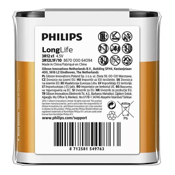 Philips 3R12L1F/10 - Цинков хлориден акумулатор 3R12 LONGLIFE 4,5V