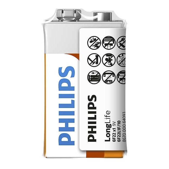 Philips 6F22L1F/10 - Батерия, цинков-хлорид 6F22 LONGLIFE 9V 150mAh