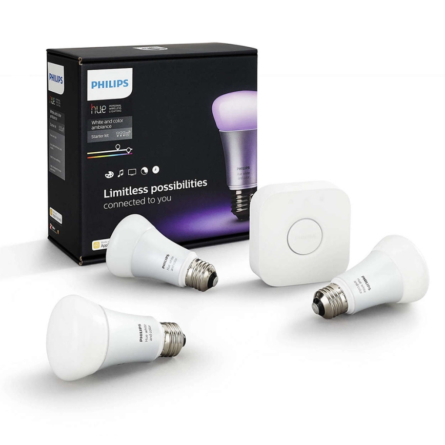 Philips - Основен комплект Hue STARTER KIT 3xE27/9W + свързващо устройство