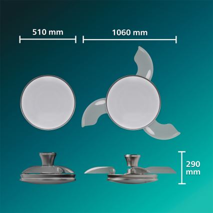 Philips - димируемо LED таванно осветително тяло с вентилатор ATLAS LED/35W/230V матов хром + дистанционно управление