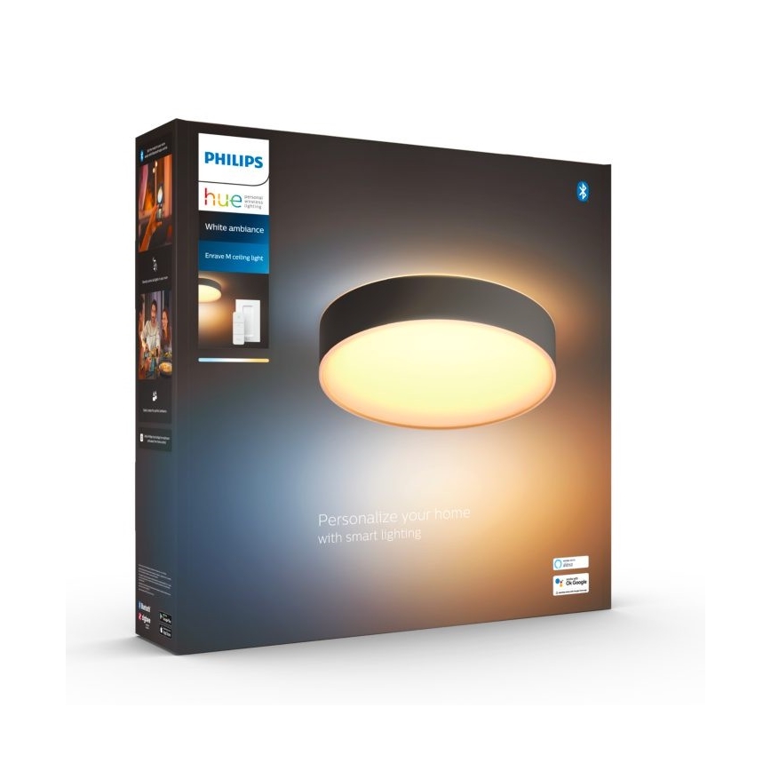 Philips - Димируемо LED таванно осветително тяло Hue LED/19,2W/230V 2200-6500K Ø 381 мм черно + дистанционно управление