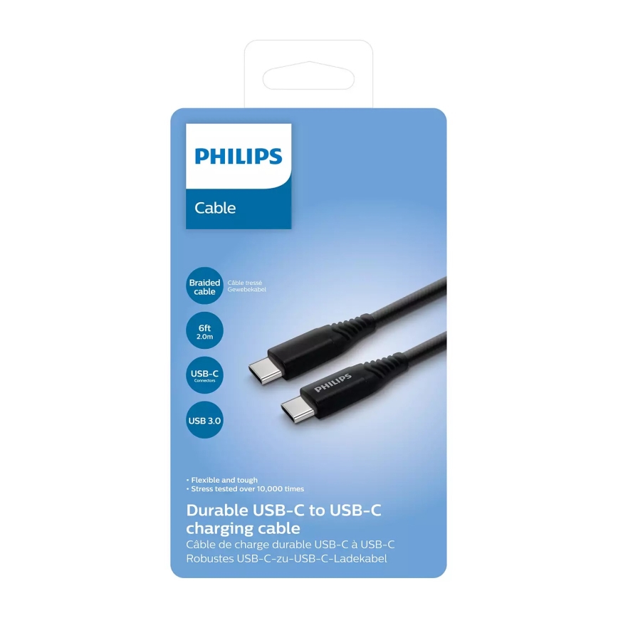 Philips DLC5206C/00 - USB кабел USB-C 3.0 конектор 2м черен/сив