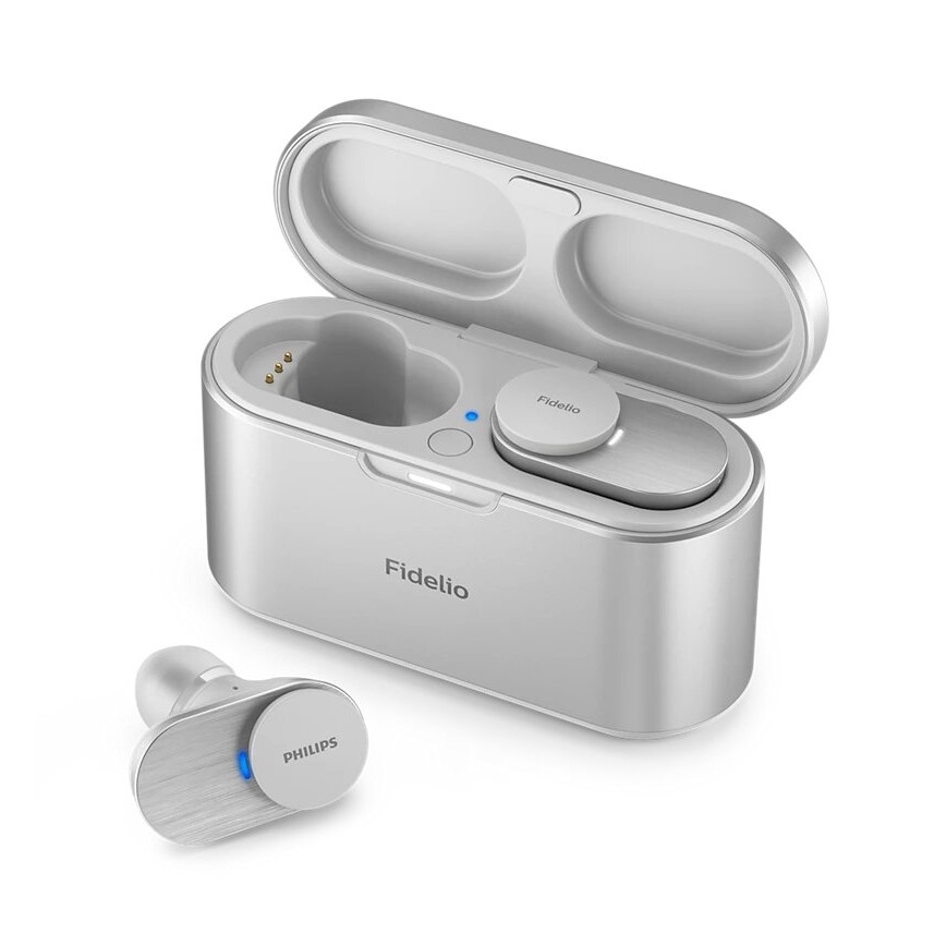 Philips Fidelio T1WT/00 - Безжични слушалки IPX4 2x 60 mAh + 650 mAh сребристи