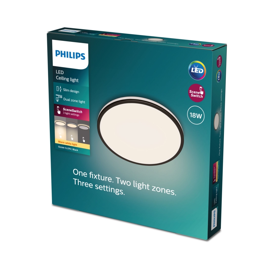 Philips - LED Димируем плафон SCENE SWITCH LED/18W/230V Ø 30 см 2700K черен