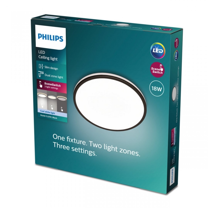 Philips - LED Димируем плафон SCENE SWITCH LED/18W/230V Ø 30 см 4000K черен