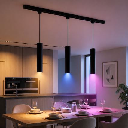 Philips - LED RGBW димируема люстра с кабел за рейкова система EASYLINK HUE 3xGU10/4,7W/230V 2200-6500K 1m черна + Hue bridge