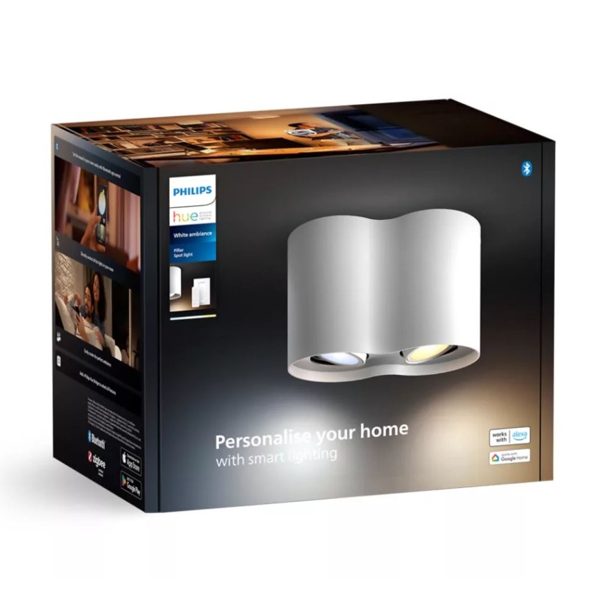 Philips - LED Димируем спот Hue PILLAR 2xGU10/4,2W/230V 2200-6500K + дистанционно управление бял