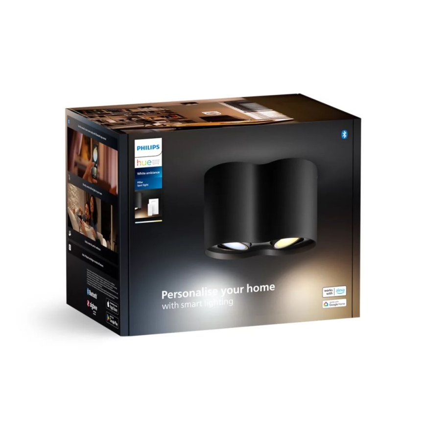 Philips - LED Димируем спот Hue PILLAR 2xGU10/4,2W/230V 2200-6500K + дистанционно управление черен