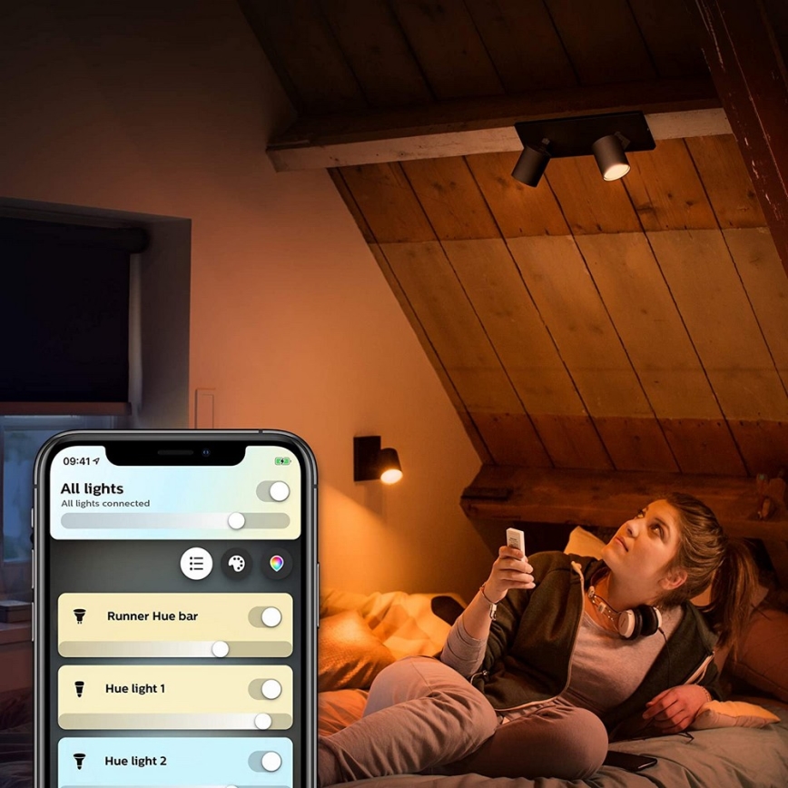 Philips - LED Димируем спот Hue RUNNER 2xGU10/4,2W/230V 2200-6500K + дистанционно управление черен