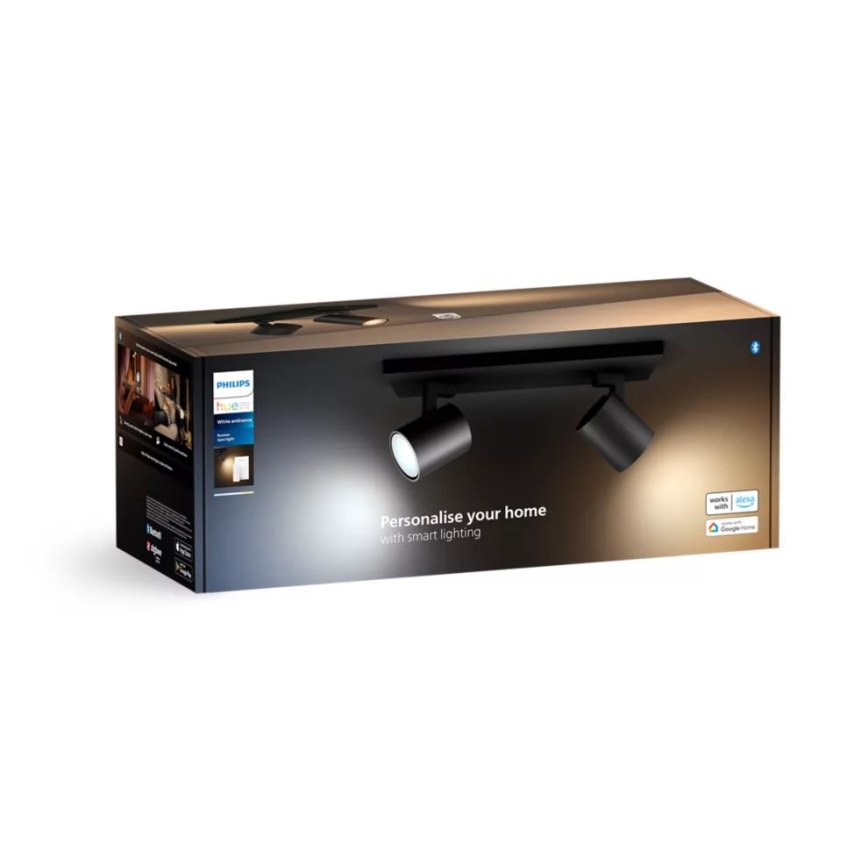 Philips - LED Димируем спот Hue RUNNER 2xGU10/4,2W/230V 2200-6500K + дистанционно управление черен