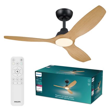 Philips - LED димируем таванен вентилатор OLAS LED/24W/230V Ø 132 см черен/кафяв + дистанционно управление