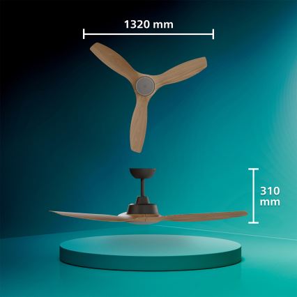 Philips - LED димируем таванен вентилатор OLAS LED/24W/230V Ø 132 см черен/кафяв + дистанционно управление