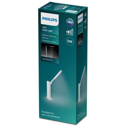 Philips - LED Димируема сензорна настолна лампа AMBER LED/5W/5V 1800 mAh бял