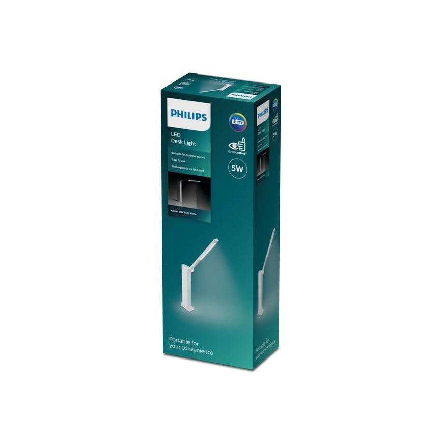 Philips - LED Димируема сензорна настолна лампа AMBER LED/5W/5V 1800 mAh бял