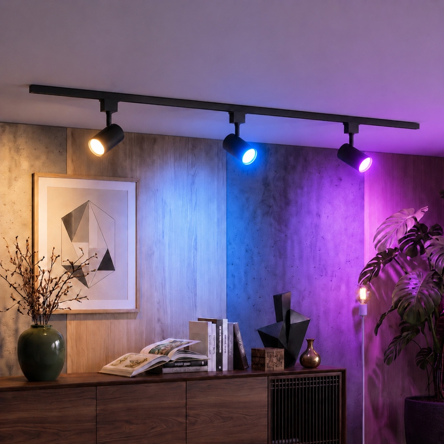 Philips - LED RGBW димируемо точково осветително тяло за шинна система EASYLINK HUE 3xGU10/4,7W/230V 2200-6500K 1m черно + Hue bridge