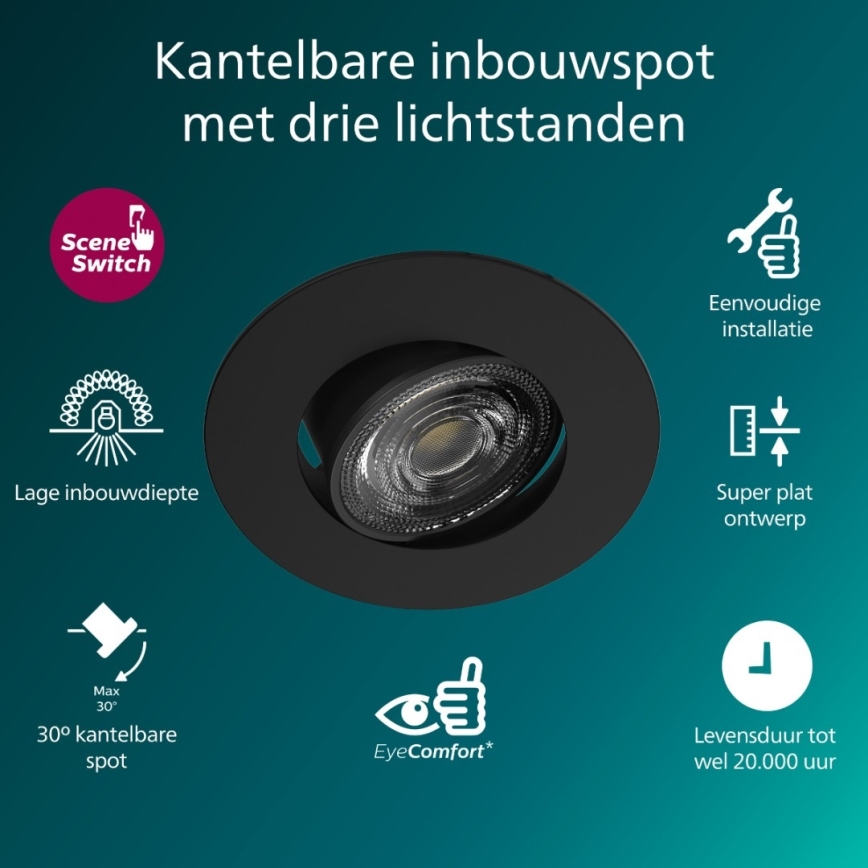 Philips - димируемо вградено LED осветително тяло CILANTRO LED/5W/230V 4000K черно