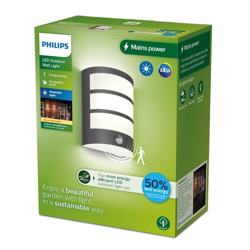 Philips - LED Екстериорен аплик със сензор PYTHON LED/3,8W/230V IP44