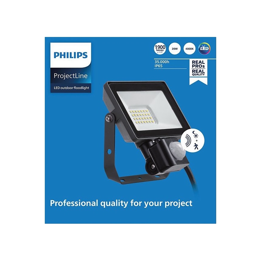 Philips - LED Екстериорен прожектор със сензор PROJECTLINE LED/20W/230V IP65 4000K