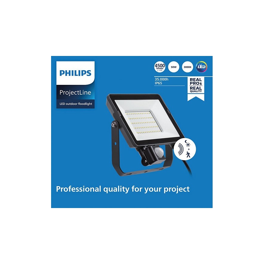 Philips - LED Екстериорен прожектор със сензор PROJECTLINE LED/50W/230V IP65 3000K