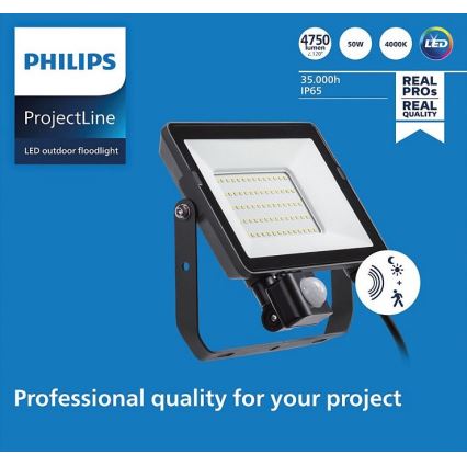 Philips - LED Екстериорен прожектор със сензор PROJECTLINE LED/50W/230V IP65 4000K