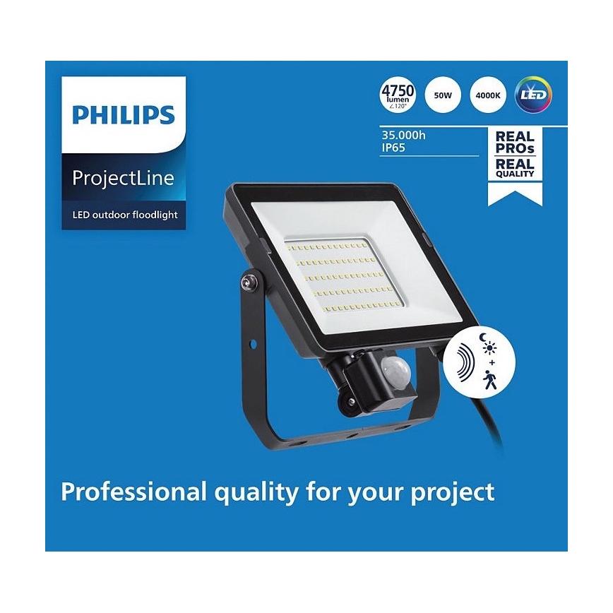 Philips - LED Екстериорен прожектор със сензор PROJECTLINE LED/50W/230V IP65 4000K