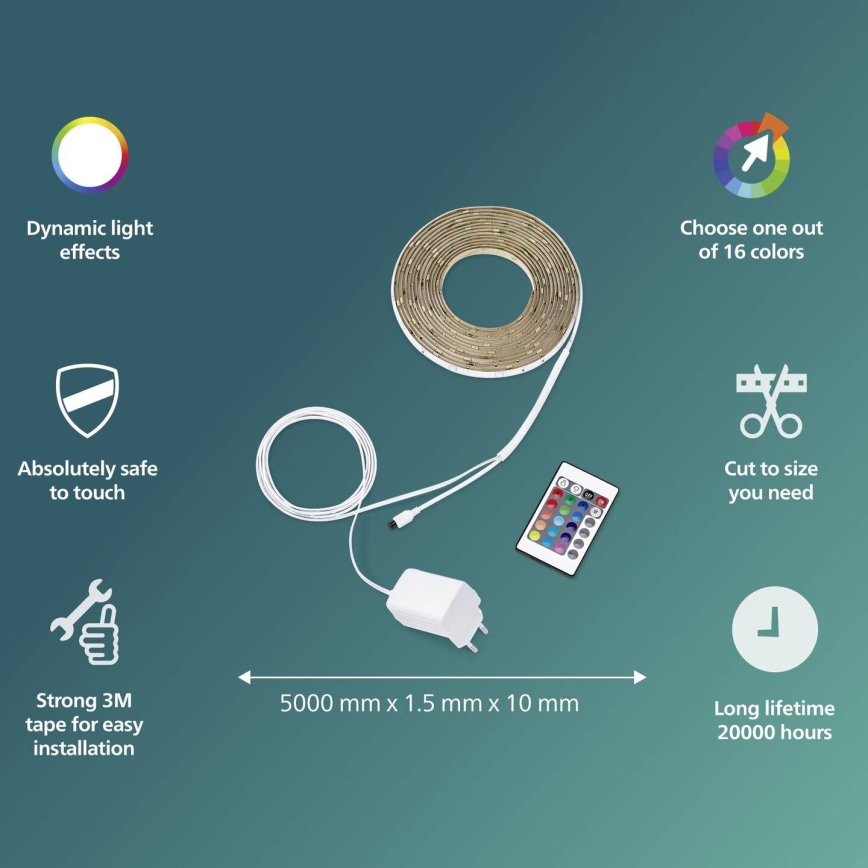 Philips - LED RGBW Димируема лента 5м LED/12W/230V + дистанционен контрол