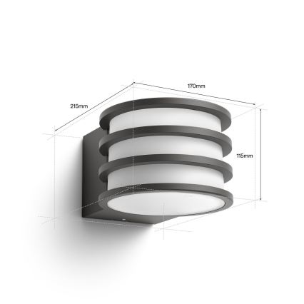 Philips - Димируемо външно стенно RGB LED осветително тяло Hue LUCCA 1xE27/8,1W/230V 1000-20000K IP44
