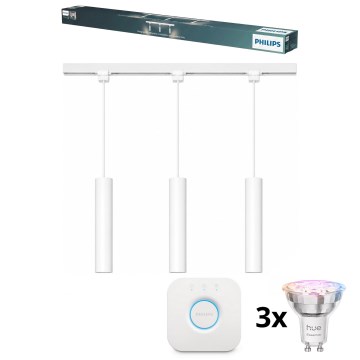 Philips - LED RGBW димируем полилей на кабел за релсова система EASYLINK HUE 3xGU10/4,7W/230V 2200-6500K 1m бял + Hue bridge