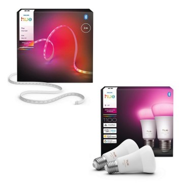 Philips - LED RGBW димируема лента Hue FLUX 3m LED/12W/230V + 2x умна крушка WHITE AND COLOR AMBIANCE E27/8,1W/230V 1000-20000K