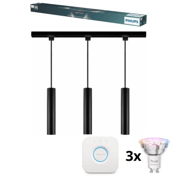 Philips - LED RGBW димируема люстра с кабел за рейкова система EASYLINK HUE 3xGU10/4,7W/230V 2200-6500K 1m черна + Hue bridge