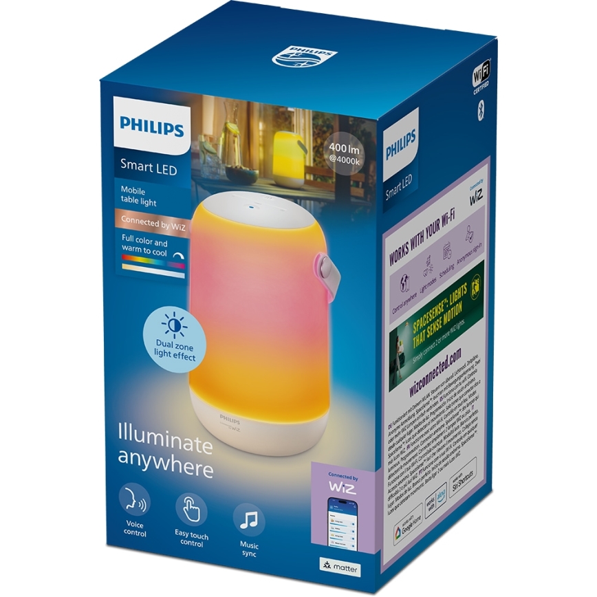 Philips - LED RGBW Димируема преносима настолна лампа с докосване SMART LED/13,5W/3,6V 2200-6500K Wi-Fi 1800 mAh