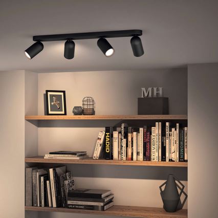 Philips - LED RGBW димируемо точково осветително тяло PONGEE 4xGU10/4,8W/230V 3000K черно + дистанционно управление