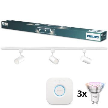Philips - LED RGBW димируемо точково осветително тяло за шинна система EASYLINK HUE 3xGU10/4,7W/230V 2200-6500K 1m бяло + Hue bridge