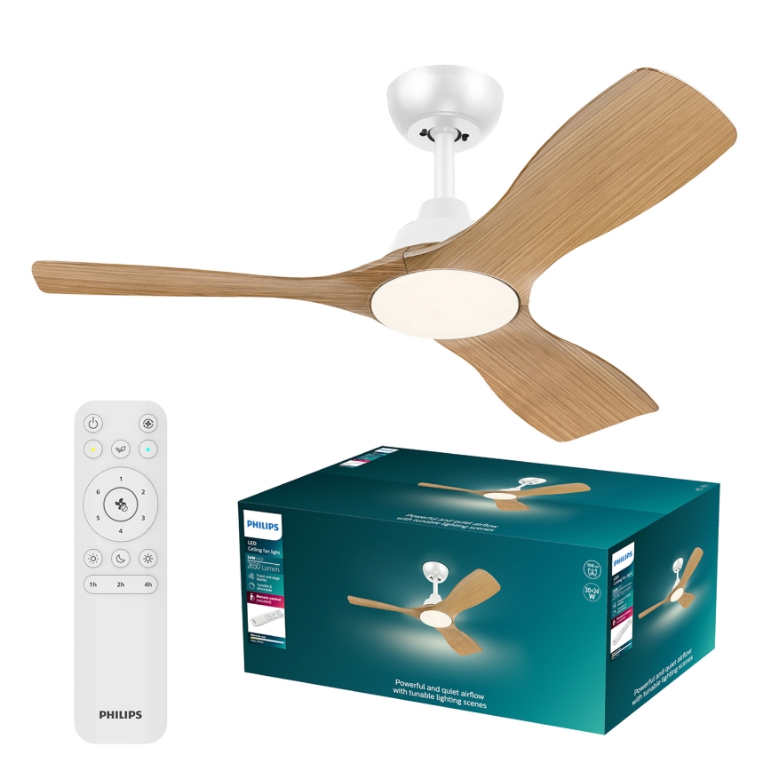 Philips - Димируем таванен вентилатор OLAS LED/24W/230V Ø 106 см бял/кафяв + дистанционно управление