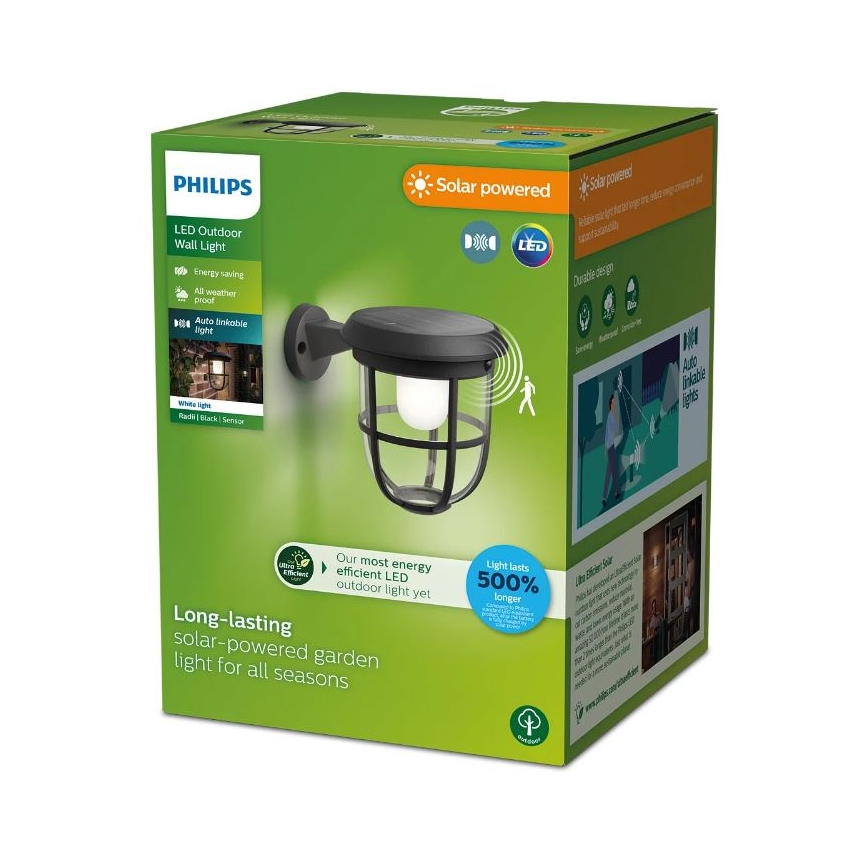 Philips - LED Соларен аплик със сензор RADII LED/1,3W/3,7V 2000 mAh 3000K IP44