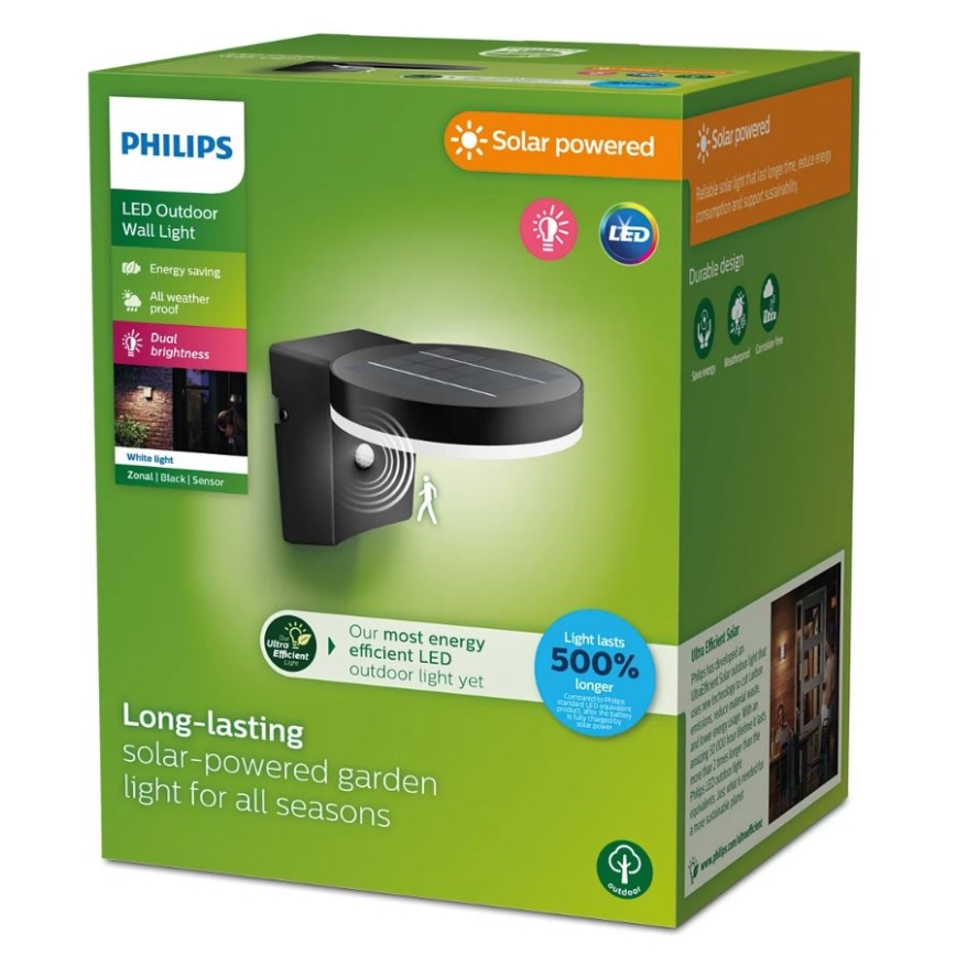 Philips - LED Соларен аплик със сензор ZONAL LED/1,3W/3,7V 2500 mAh IP44