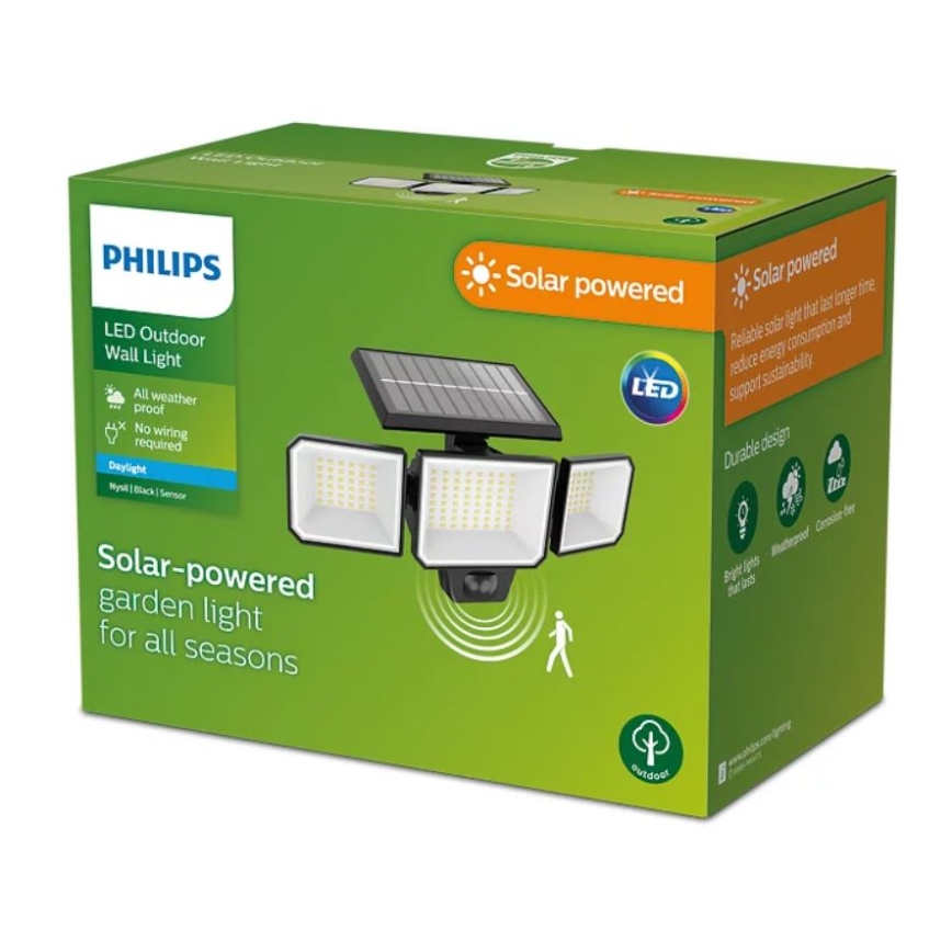 Philips -  LED Соларен стена прожектор със сензор NYSIL 3xLED/8,7W/3,7V 2000 mAh IP65
