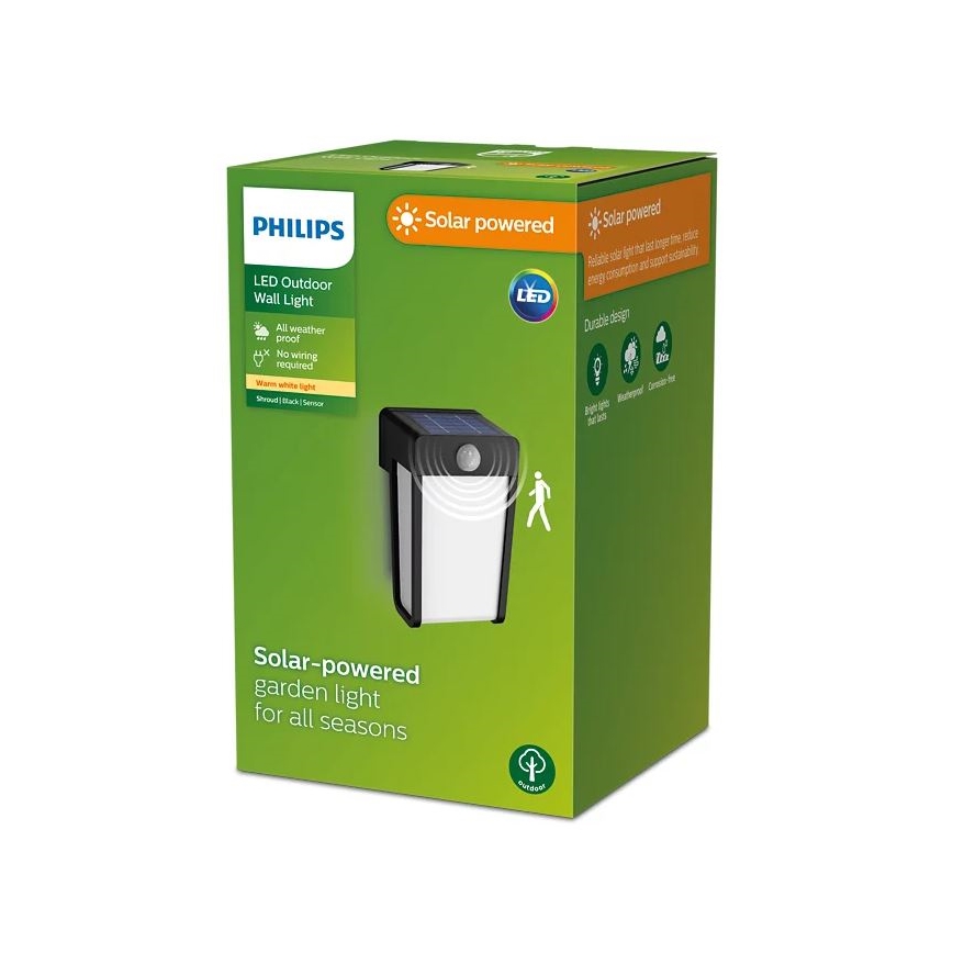 Philips - LED соларен стенен фенер с сензор SHROUD LED/2,3W/3,7V 600 mAh IP44