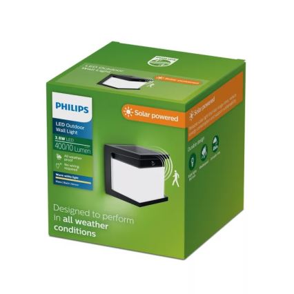 Philips - LED соларно стенно осветително тяло с вграден сензор DIARA LED/3,8W/3,7V 800 mAh 2700K IP44 черно