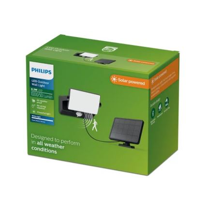 Philips - LED соларен стенен прожектор със сензор FYNS LED/8,2W/3,7V 2600 mAh 3000K IP44 черен