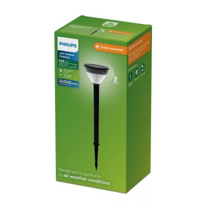 Philips - LED соларна лампа със сензор KYNA LED/3,8W/3,7V 800 mAh 2700K IP44 черна