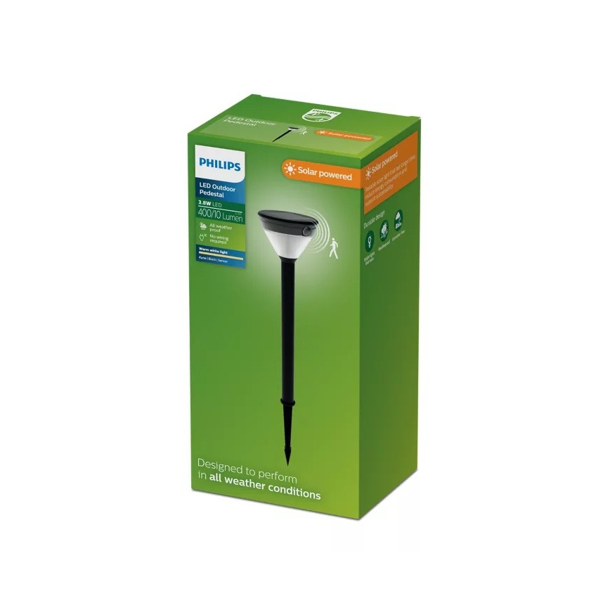 Philips - LED соларна лампа със сензор KYNA LED/3,8W/3,7V 800 mAh 2700K IP44 черна