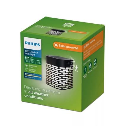 Philips - LED соларно стенно осветително тяло HARA с сензор LED/3,8W/3,7V 800 mAh 2700K IP44 черно