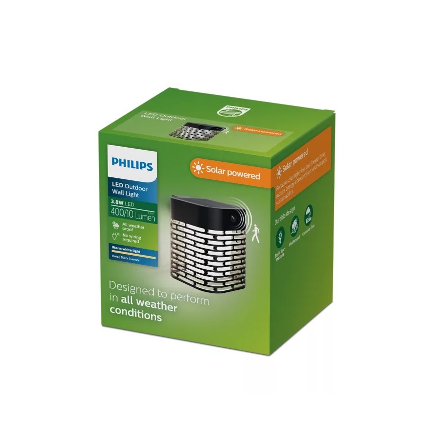 Philips - LED соларно стенно осветително тяло HARA с сензор LED/3,8W/3,7V 800 mAh 2700K IP44 черно