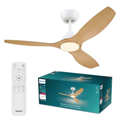 Philips - димируем таванен вентилатор OLAS LED/24W/230V, диаметър 132 cm, бял/кафяв + дистанционно управление