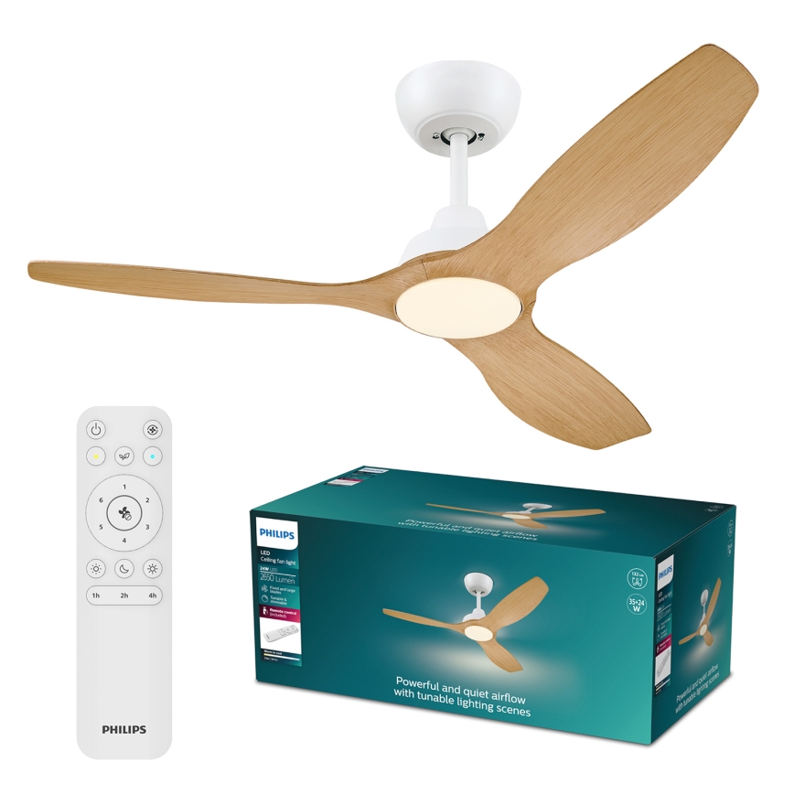 Philips - димируем таванен вентилатор OLAS LED/24W/230V, диаметър 132 cm, бял/кафяв + дистанционно управление