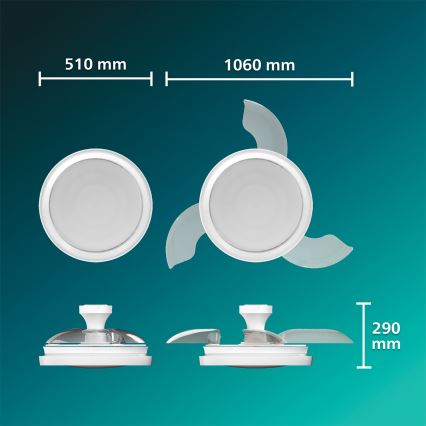 Philips - димируема LED таванна лампа с вентилатор BLISS LED/35W/230V бяла + дистанционно управление